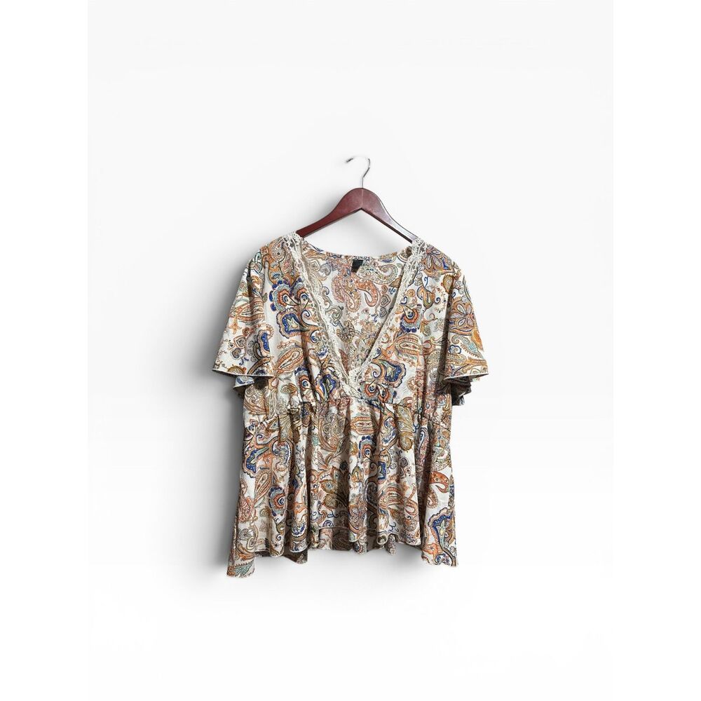 Plus Size Paisley Blouse Womens 4X Bohemian Travel Vacation Resortwear Top